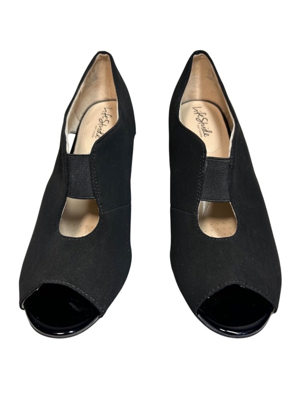 LifeStride Women's Black Peep Toe Heels Size 11 With Cutout Design Carla